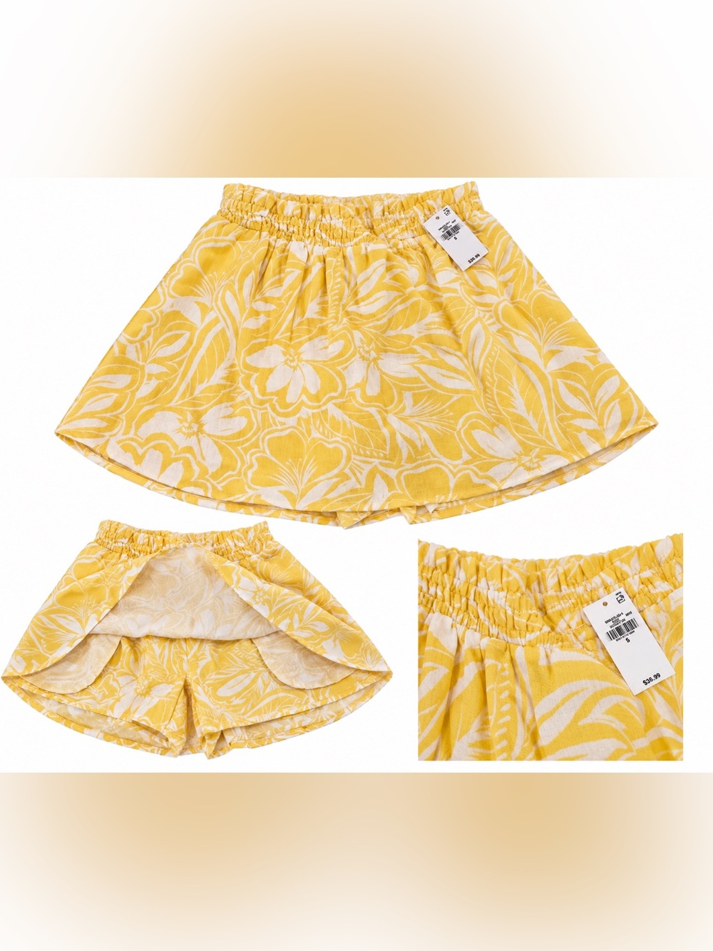 Women’s Yellow Floral Skort with Elastic Waistband